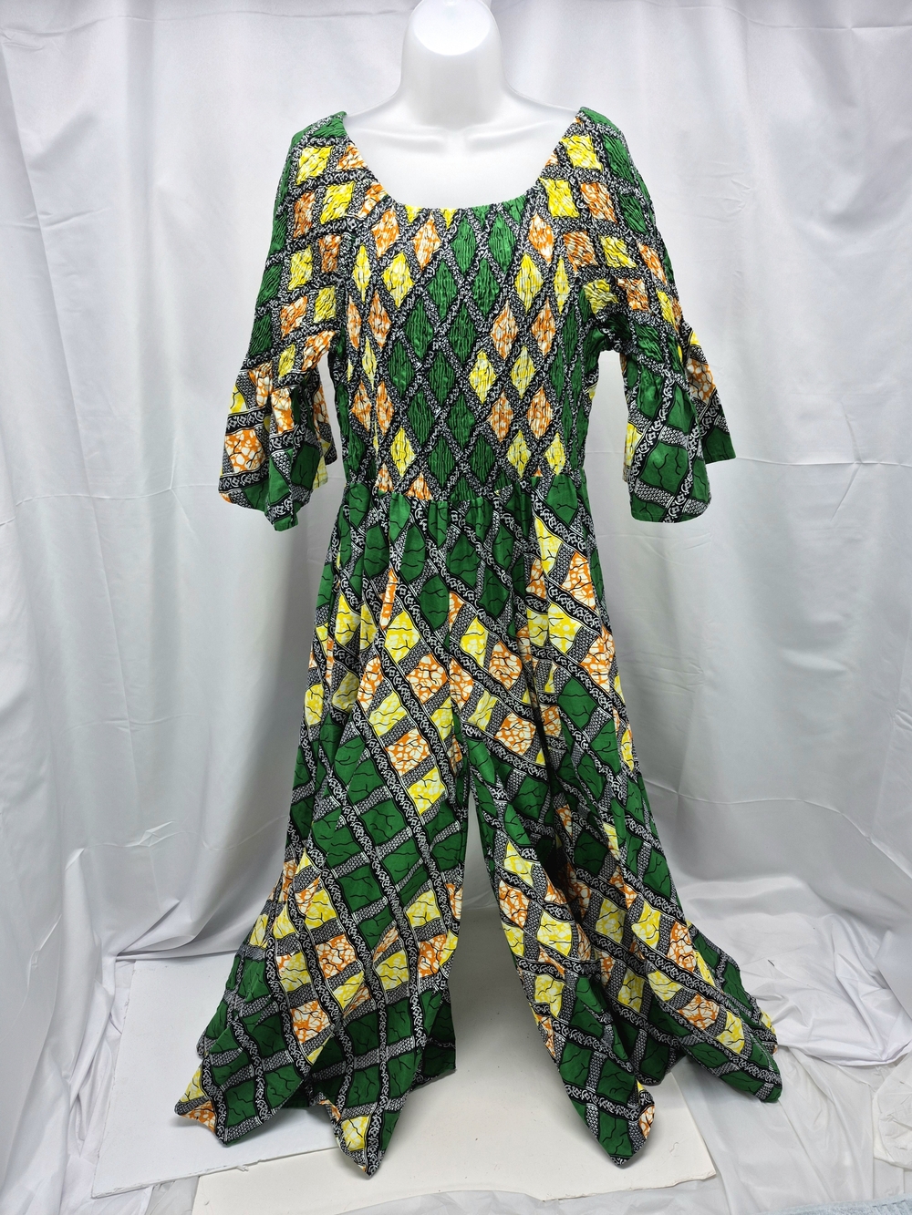 NWOT Advance Apparels African Ankara Print Wide Leg Smocked Jumpsuit Free Size
